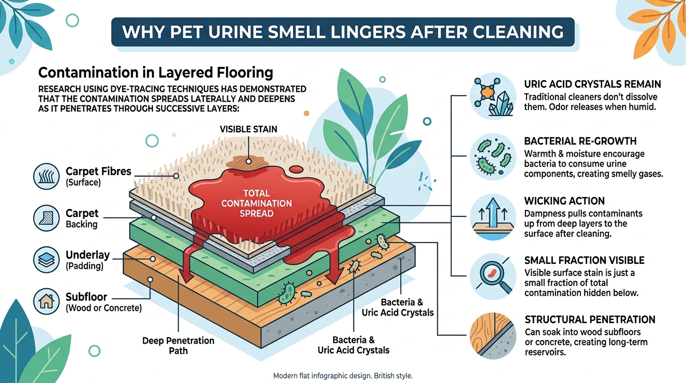 Annotated infographic showing key features of Why Pet Urine Smell Lingers After Cleaning